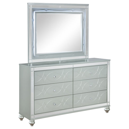 Jenny 6-drawer Dresser with Mirror Silver MetallicSilver Metallic