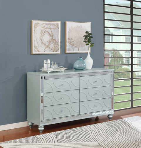 Jenny 6-drawer Dresser Silver MetallicSilver Metallic