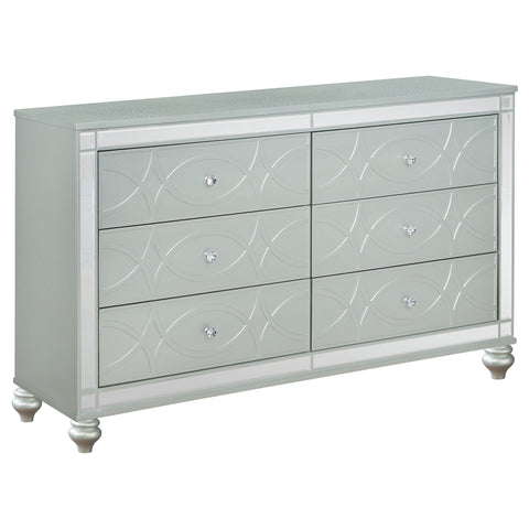 Jenny 6-drawer Dresser Silver MetallicSilver Metallic