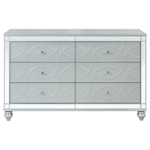 Jenny 6-drawer Dresser Silver MetallicSilver Metallic