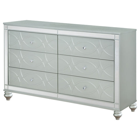 Jenny 6-drawer Dresser Silver MetallicSilver Metallic