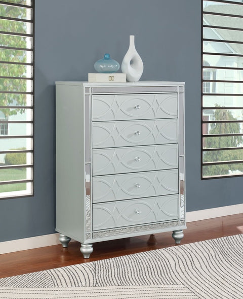 Jenny 5-drawer Bedroom Chest Silver MetallicSilver Metallic
