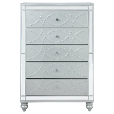 Jenny 5-drawer Bedroom Chest Silver MetallicSilver Metallic