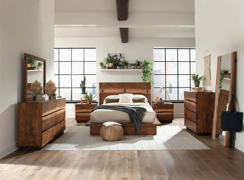 Aideen Wood California King Panel Bed Smokey WalnutSmokey Walnut