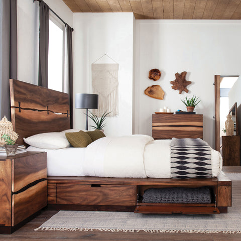 Aideen Wood Queen Storage Panel Bed Smokey WalnutSmokey Walnut