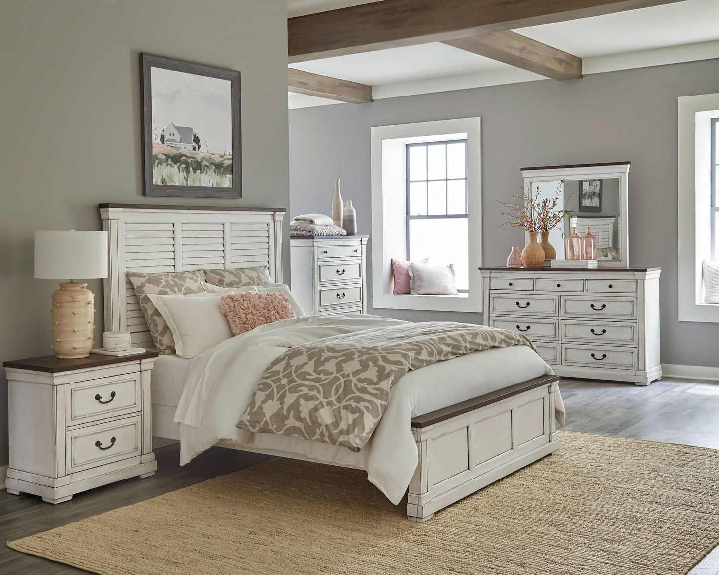 lindley 5-piece eastern king bedroom set distressed whitedistressed white