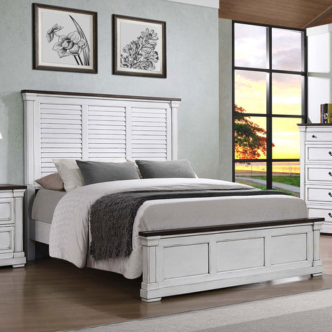 Lindley Wood Eastern King Panel Bed Distressed WhiteDistressed White