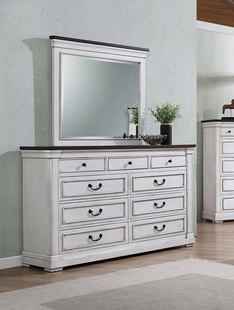 Lindley 9-drawer Dresser with Mirror Distressed WhiteDistressed White
