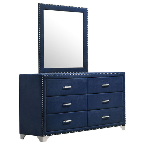 Aiko 6-drawer Upholstered Dresser with Mirror Pacific BluePacific Blue