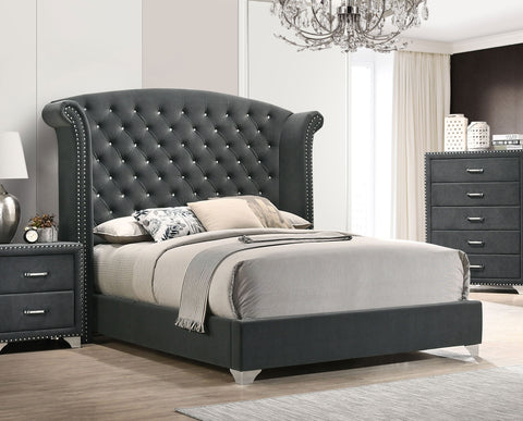 Aiko Upholstered Queen Wingback Bed GreyGrey