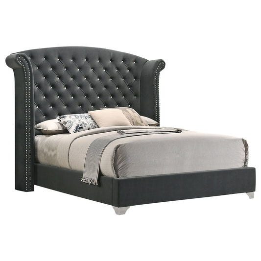 Aiko Upholstered Queen Wingback Bed GreyGrey