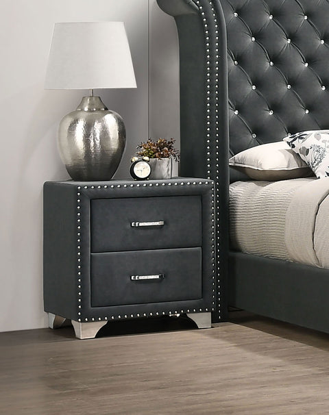 Aiko Upholstered 2-drawer Nightstand GreyGrey