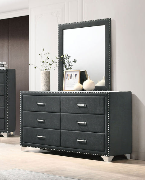 Aiko 6-drawer Upholstered Dresser with Mirror GreyGrey