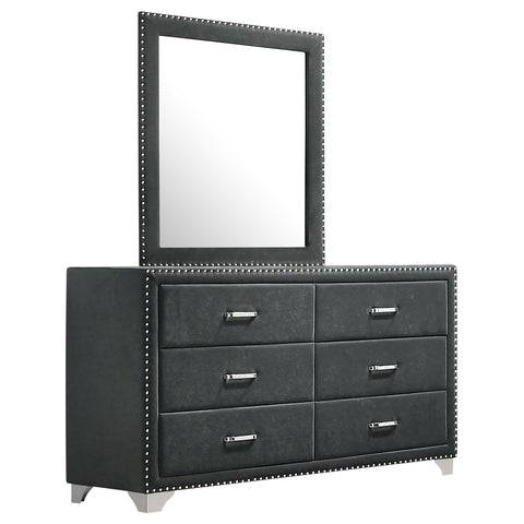 Aiko 6-drawer Upholstered Dresser with Mirror GreyGrey