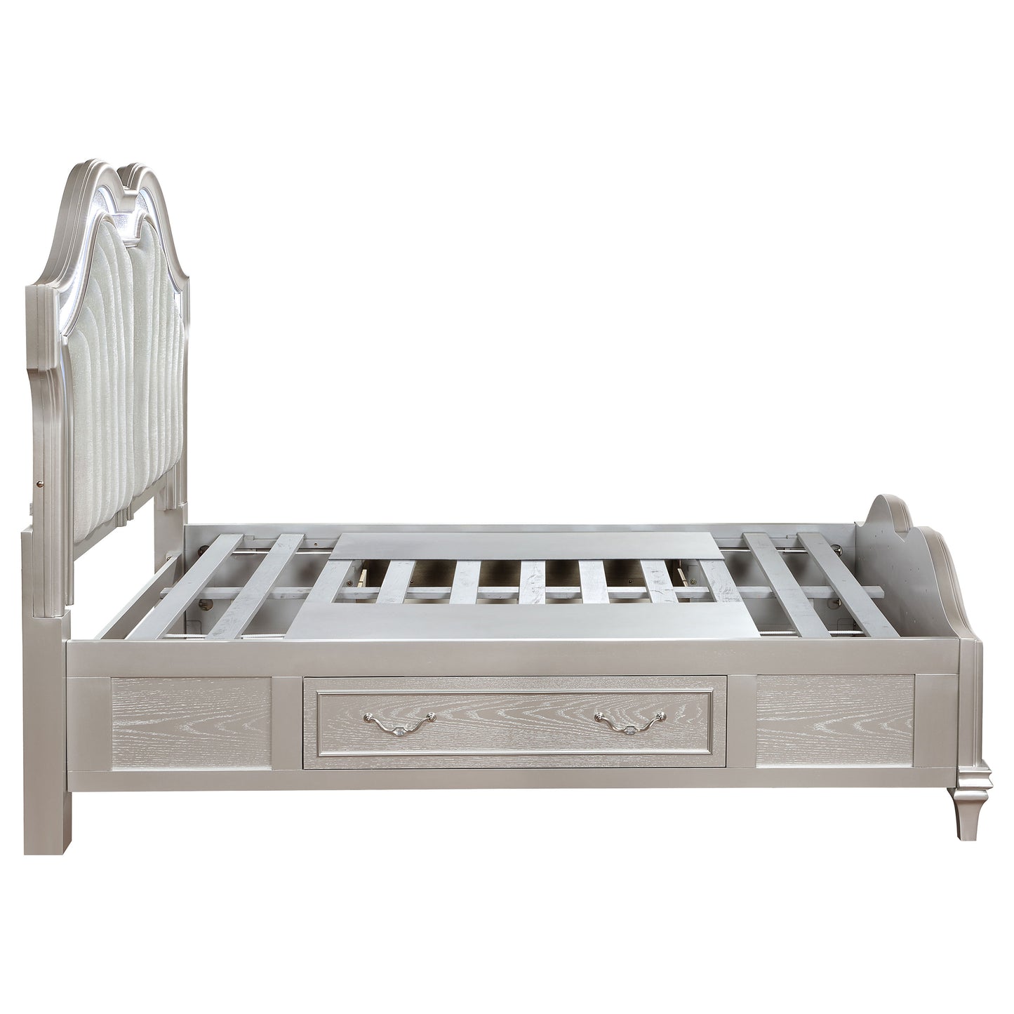 morena eastern king led storage panel bed silver oak