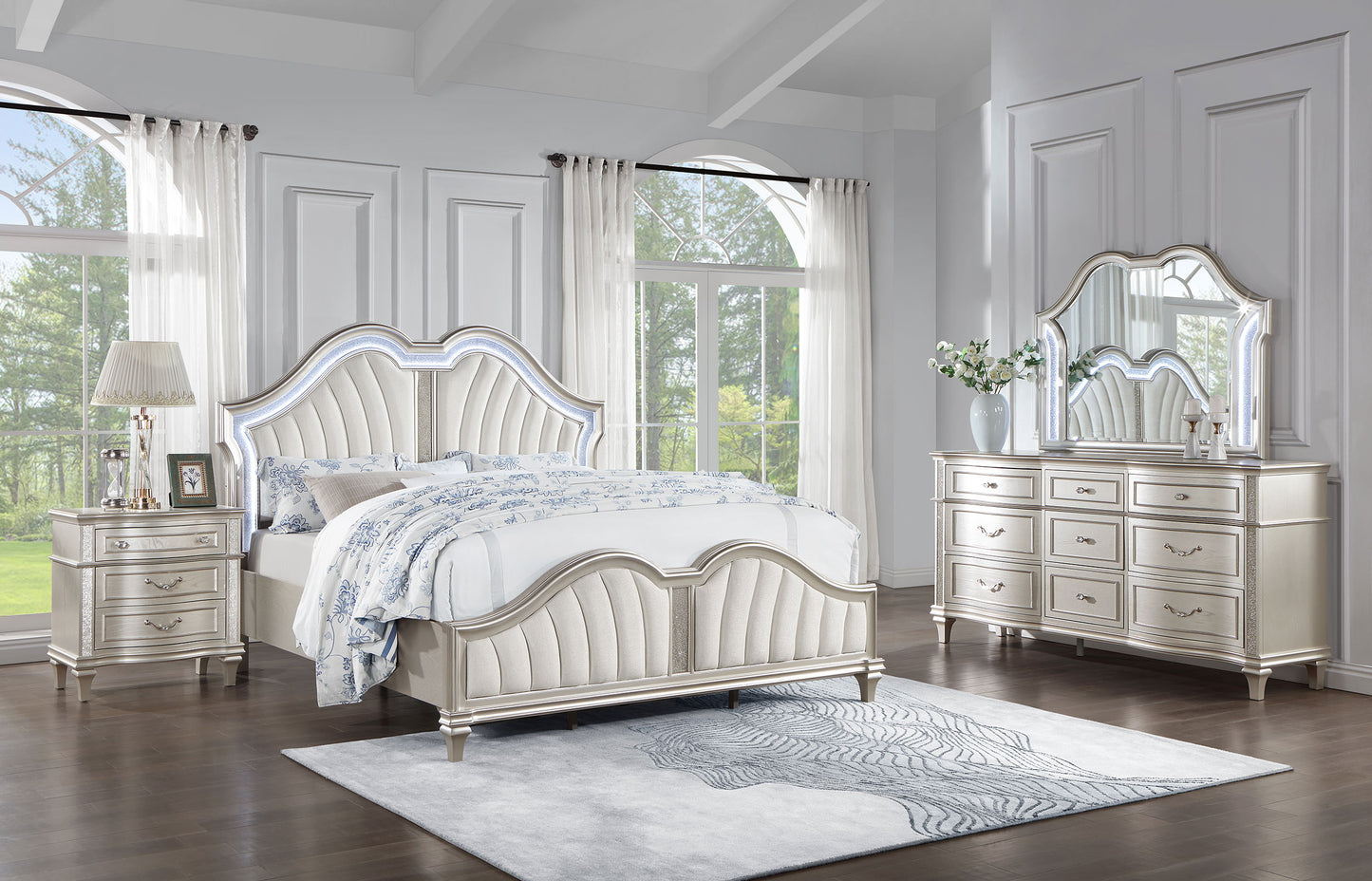 jackie 4-piece california king bedroom set silver oak