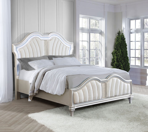 Keiran Wood Queen LED Panel Bed Silver OakSilver Oak