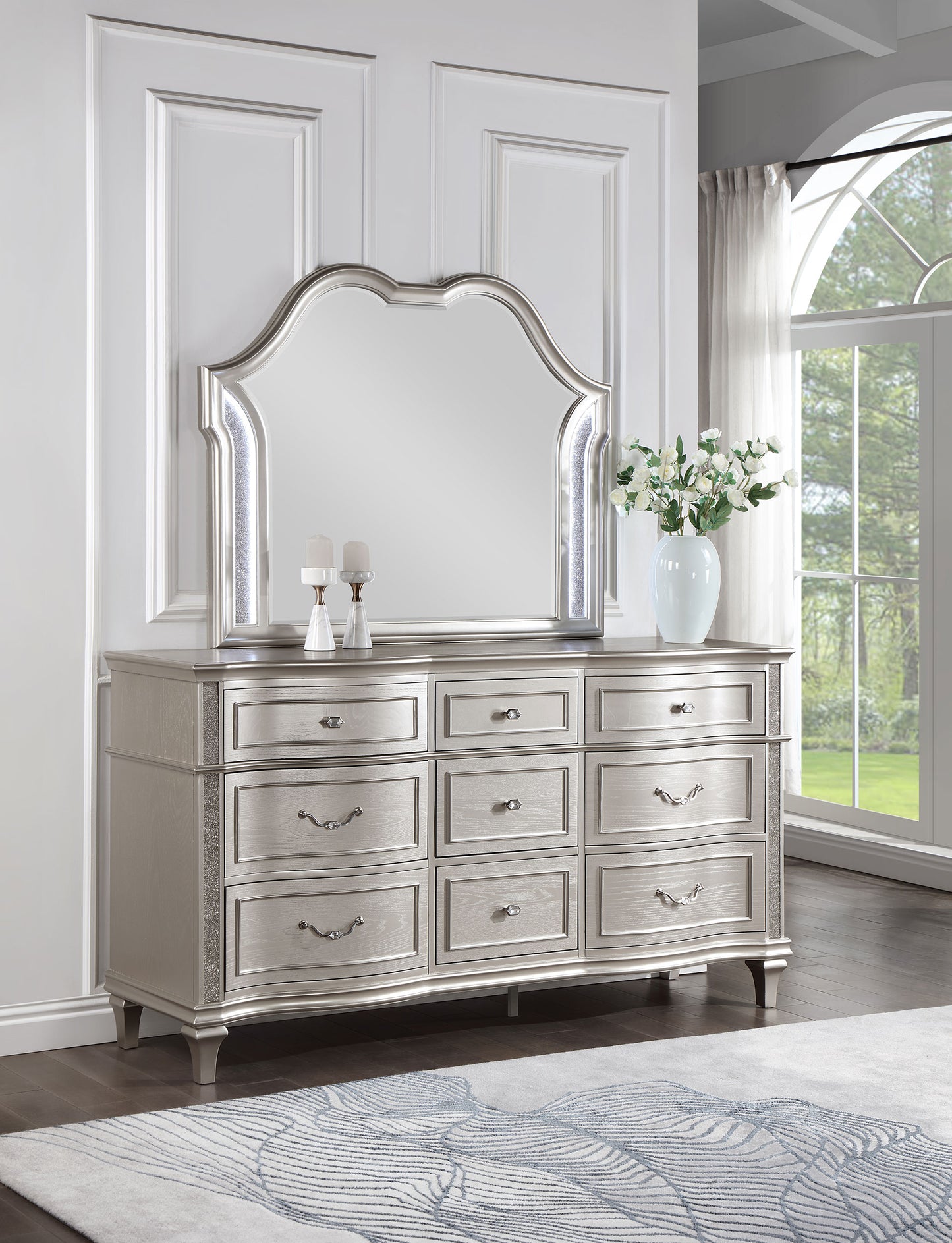 keiran 9-drawer dresser with mirror silver oaksilver oak