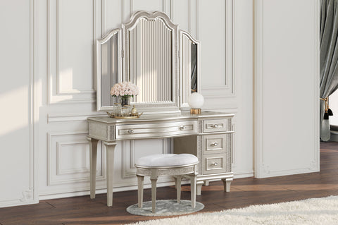 Keiran 4-drawer Vanity Set with Stool Silver OakSilver Oak