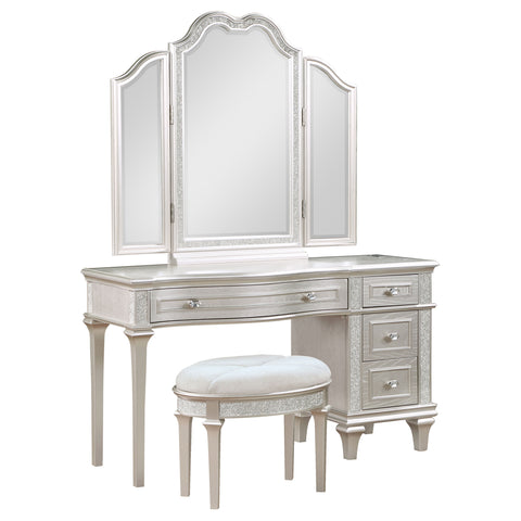 Keiran 4-drawer Vanity Set with Stool Silver OakSilver Oak