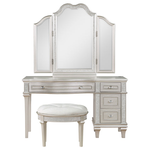 Keiran 4-drawer Vanity Set with Stool Silver OakSilver Oak