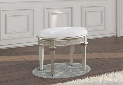 Keiran Upholstered Oval Vanity Stool Silver and IvorySilver Oak