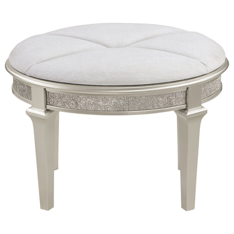 Keiran Upholstered Oval Vanity Stool Silver and IvorySilver Oak