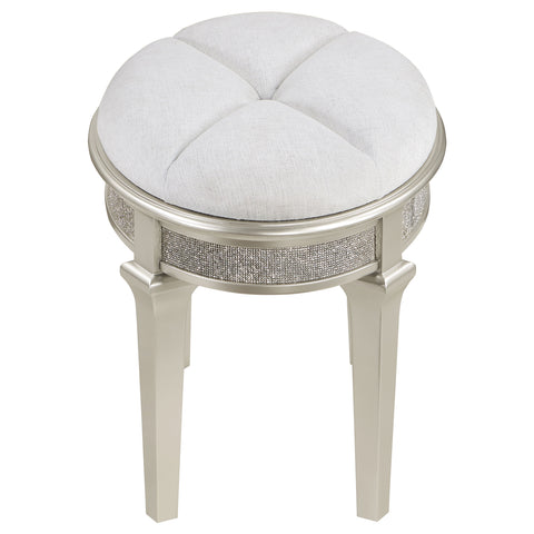 Keiran Upholstered Oval Vanity Stool Silver and IvorySilver Oak