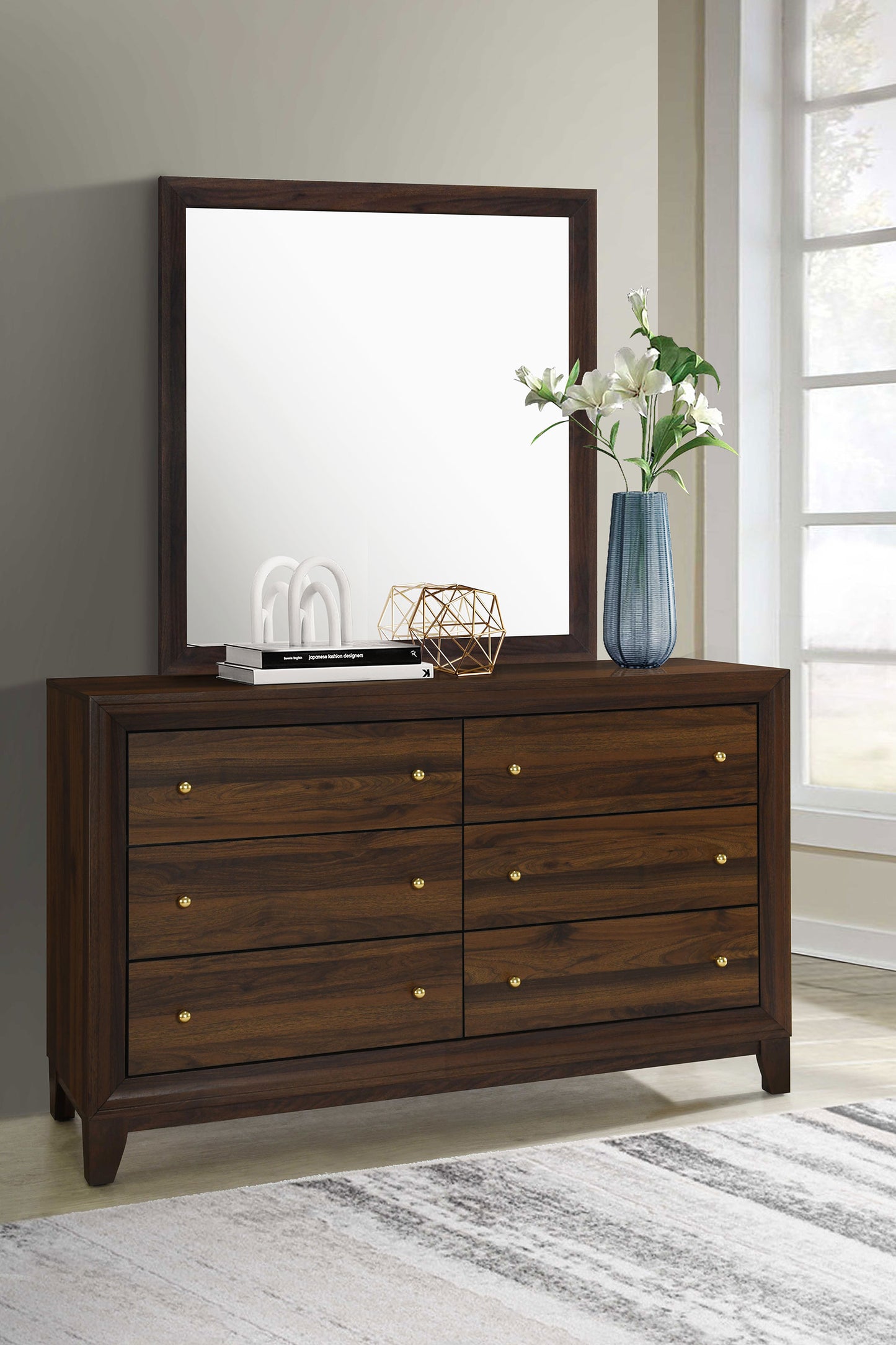talei 6-drawer dresser and mirror walnutwalnut