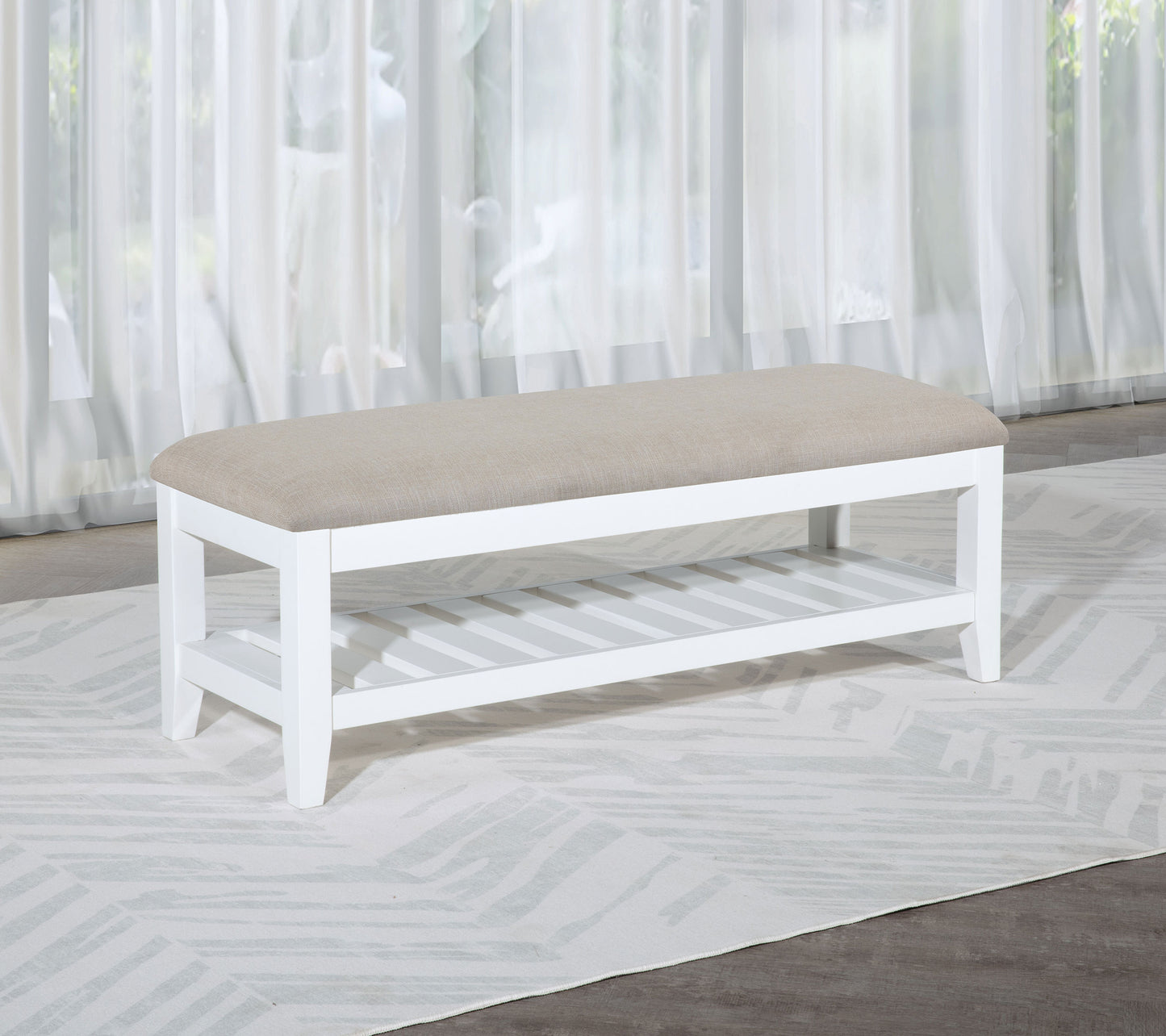 allora upholstered rectangular bench with shelf whitewhite