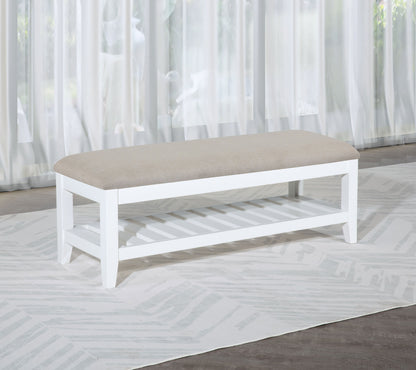 Allora Upholstered Rectangular Bench with Shelf WhiteWhite