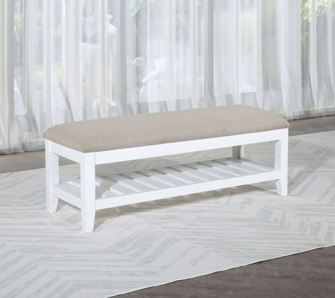 Allora Upholstered Rectangular Bench with Shelf WhiteWhite