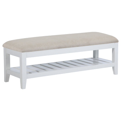 Allora Upholstered Rectangular Bench with Shelf WhiteWhite