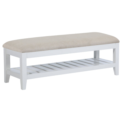Allora Upholstered Rectangular Bench with Shelf WhiteWhite