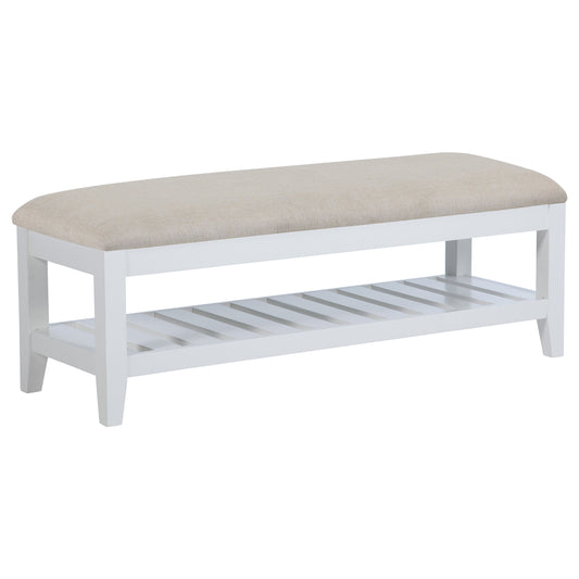 Allora Upholstered Rectangular Bench with Shelf WhiteWhite