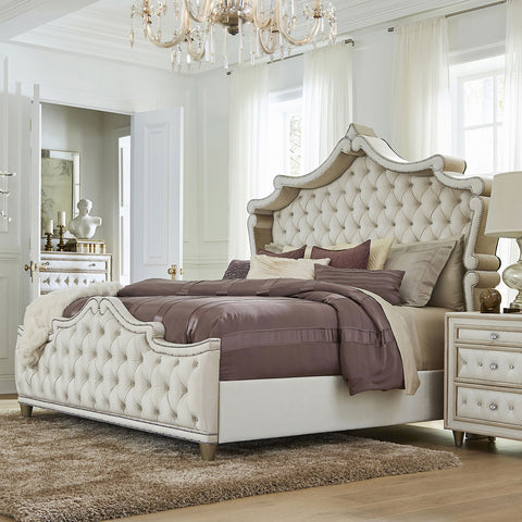 Pinciotti Upholstered Queen Panel Bed Ivory and CamelIvory / Camel