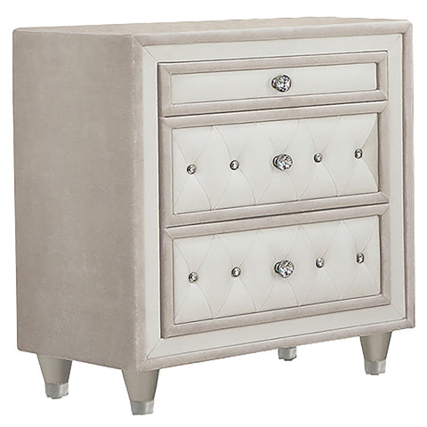Pinciotti Upholstered 3-drawer Nightstand Ivory and CamelIvory / Camel