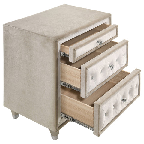 Pinciotti Upholstered 3-drawer Nightstand Ivory and CamelIvory / Camel