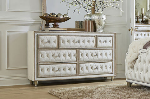Pinciotti 7-drawer Upholstered Dresser Ivory and CamelIvory / Camel