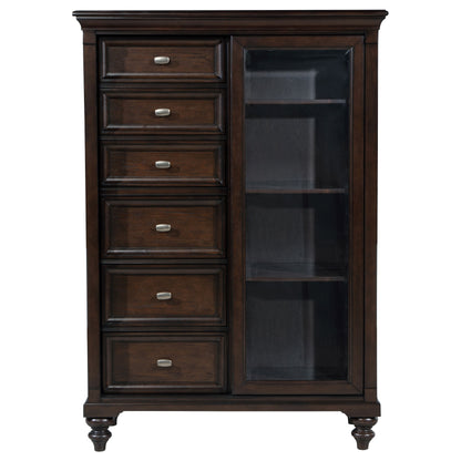 Eliza 6-drawer Tempered Glass Door Chest Dark OakDark Oak