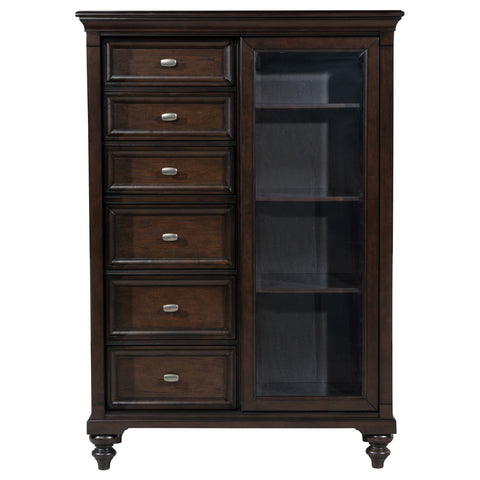Eliza 6-drawer Tempered Glass Door Chest Dark OakDark Oak