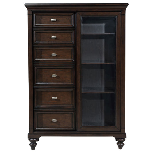 Eliza 6-drawer Tempered Glass Door Chest Dark OakDark Oak