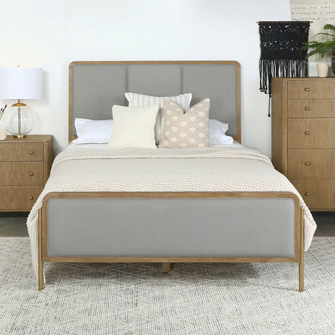 Elmcrest Upholstered Eastern King Panel Bed Sand Wash and GreySand Wash / Grey