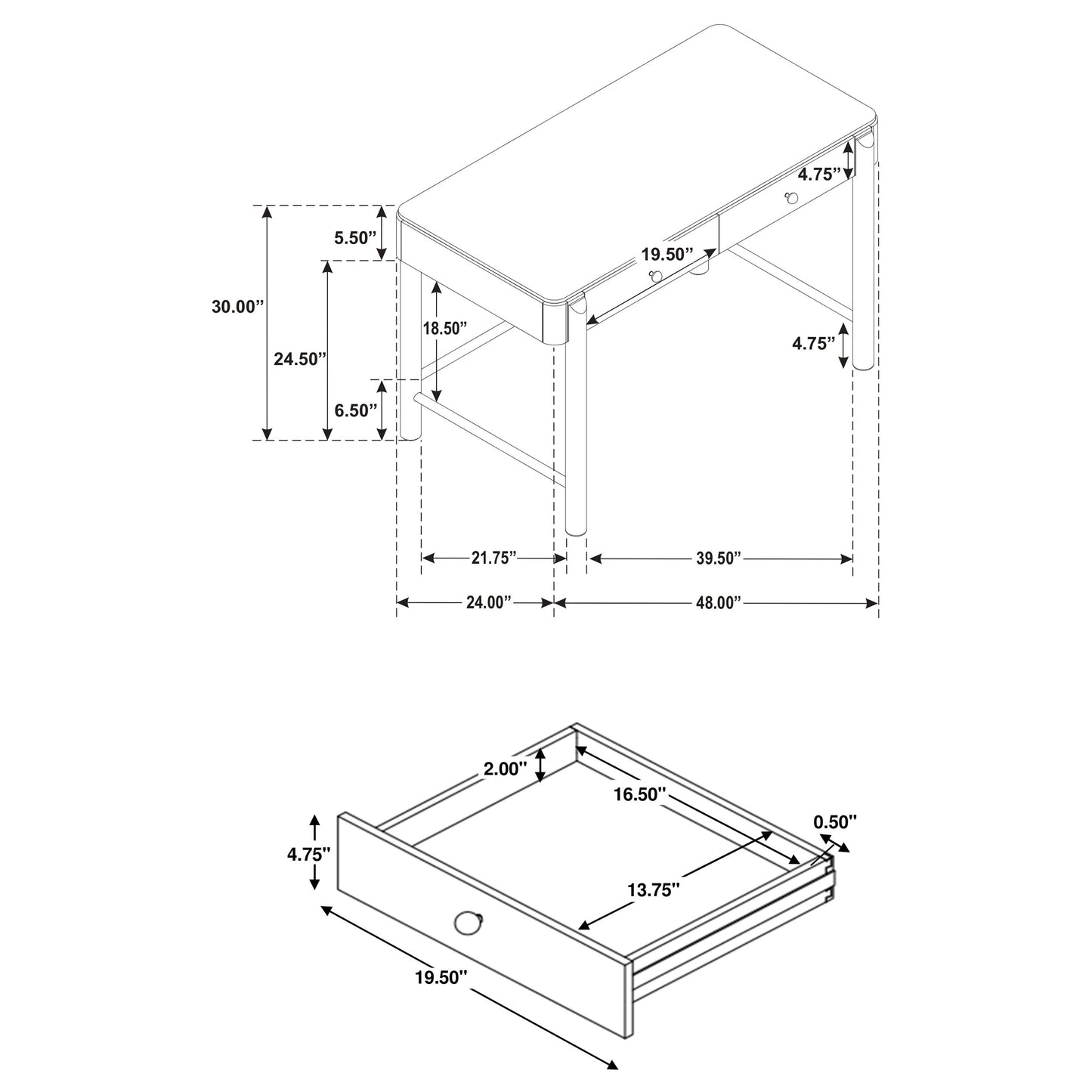 janine 2-drawer vanity desk makeup table sand wash