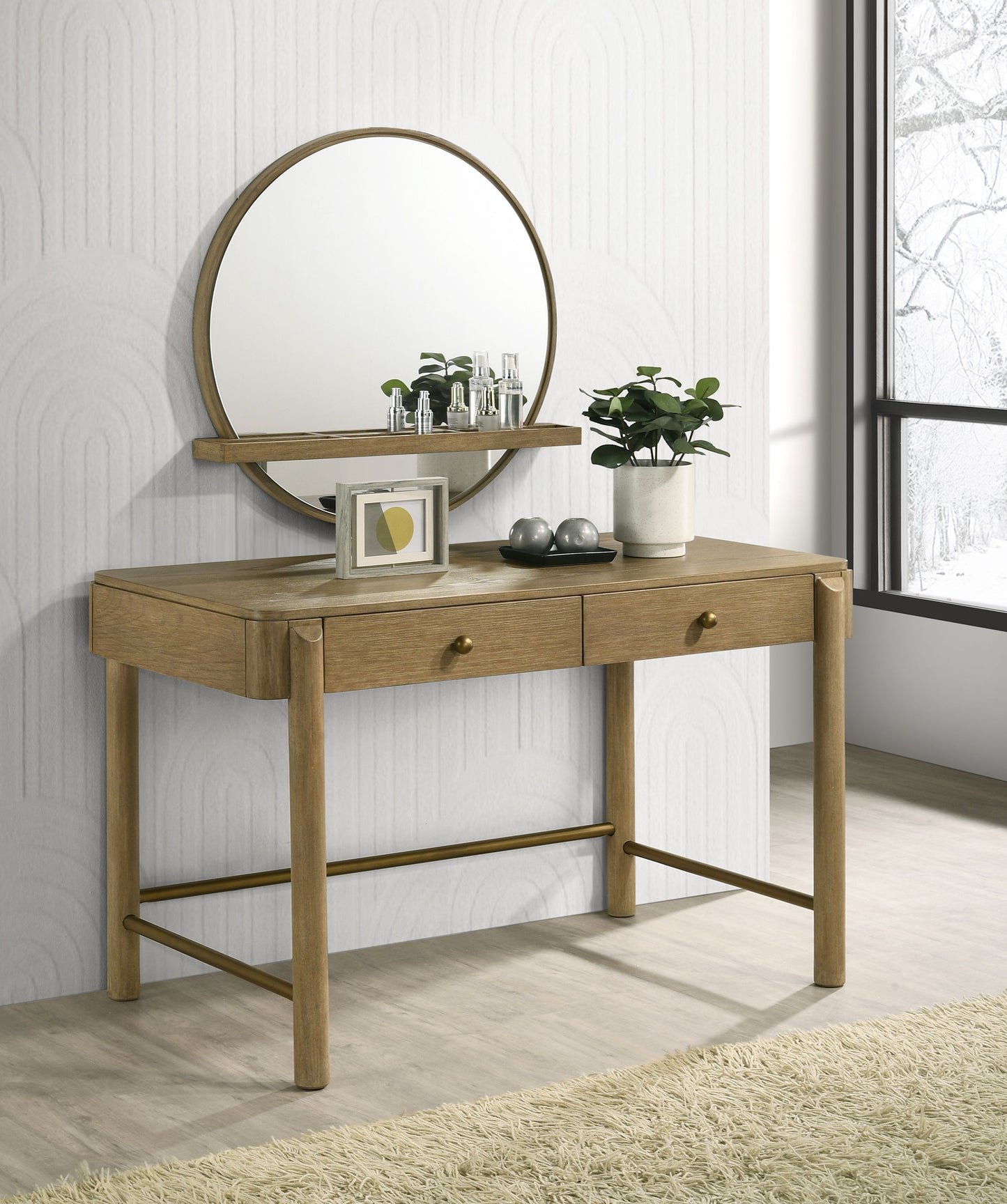 janine 2-drawer vanity desk makeup table sand wash