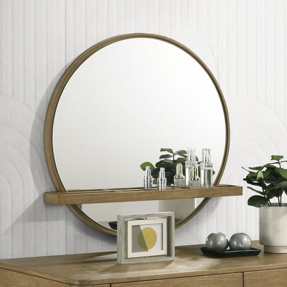 Janine Round Vanity Wall Mirror with Shelf Sand Wash