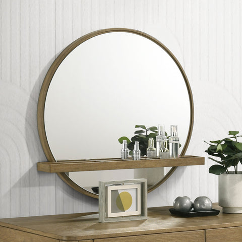 Elmcrest Round Vanity Wall Mirror with Shelf Sand WashSand Wash