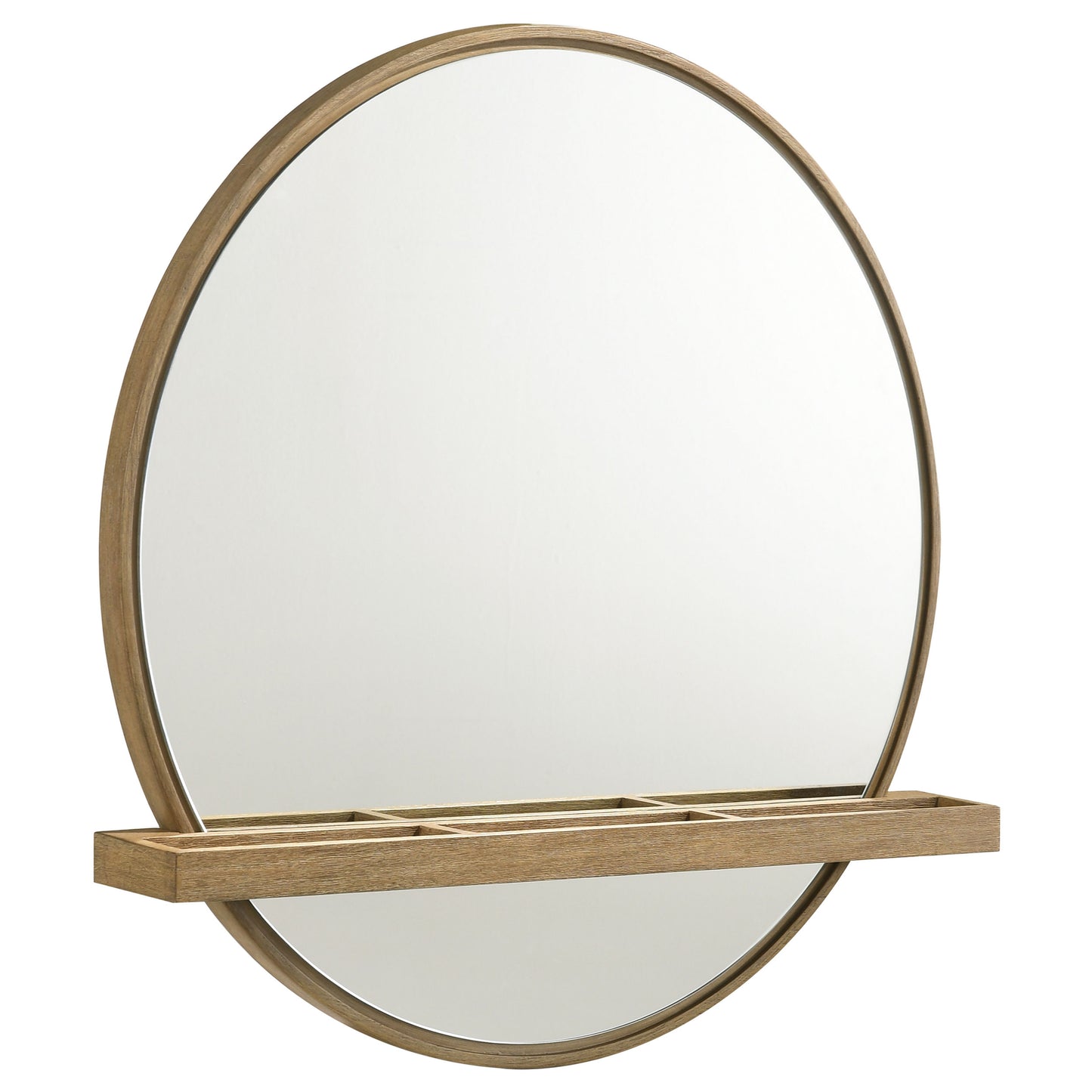 janine round vanity wall mirror with shelf sand wash