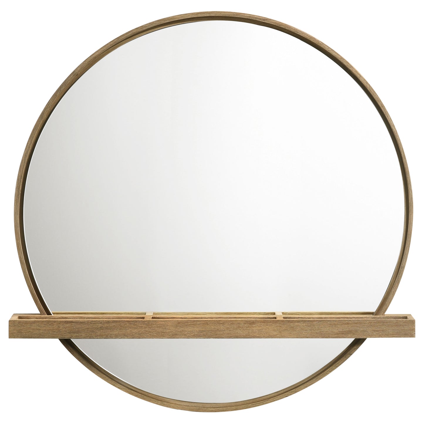 janine round vanity wall mirror with shelf sand wash