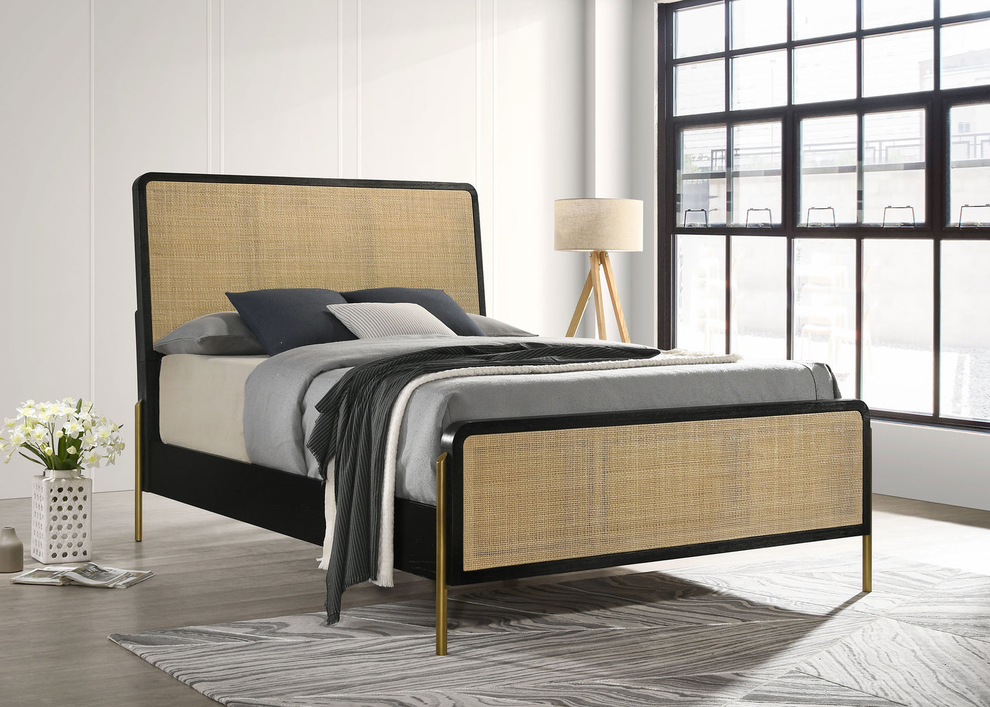 janine rattan eastern king panel bed black and natural